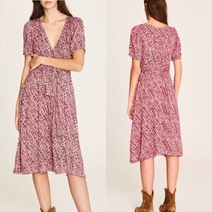 Ba&sh Red Floral Noemí Midi Dress Size small